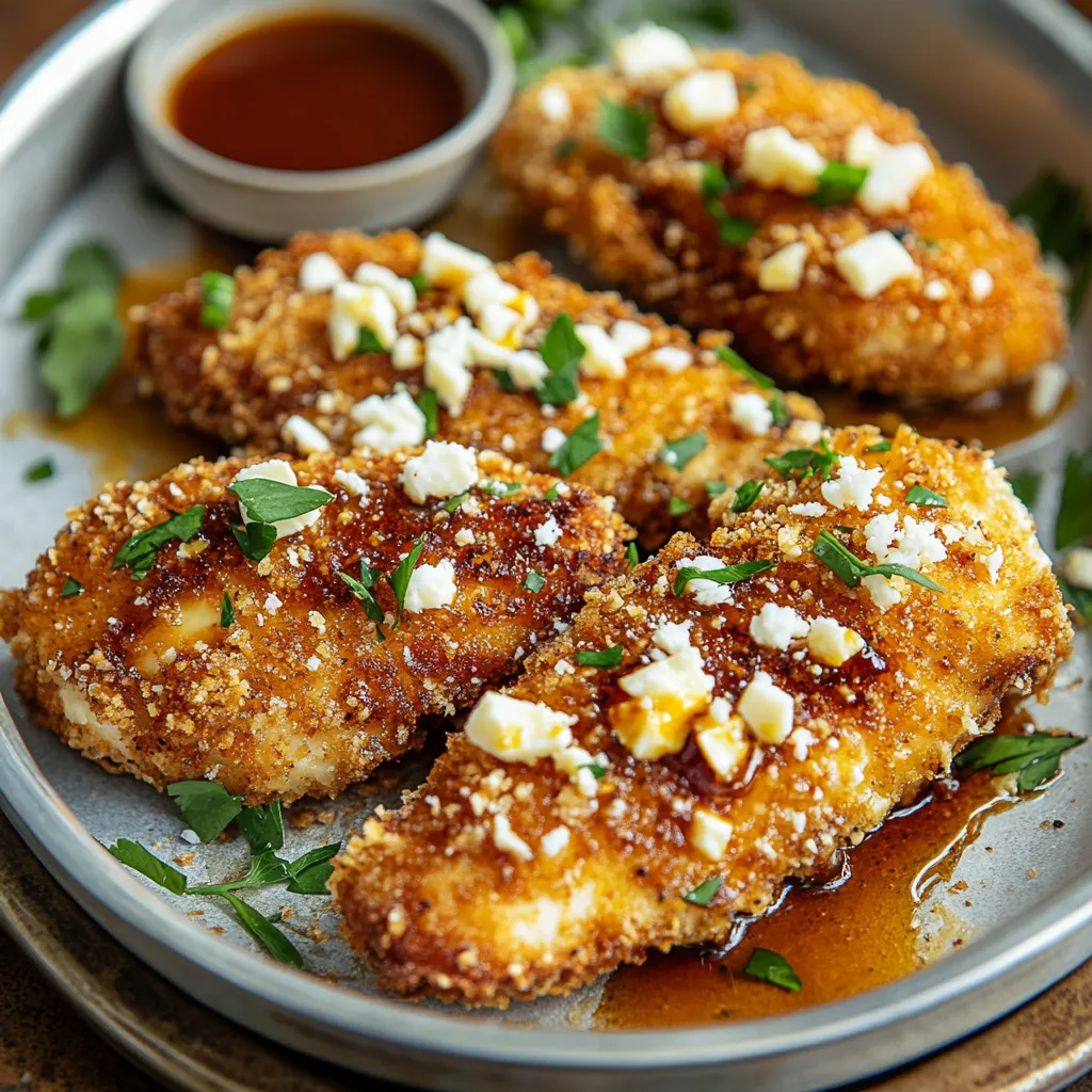 A plate of chicken with cheese and sauce.