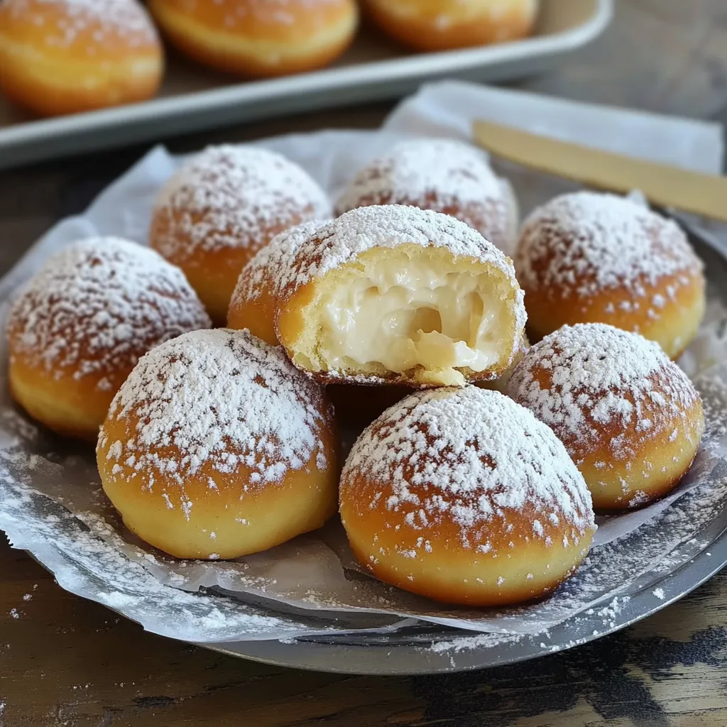 A plate of powdered donuts.
