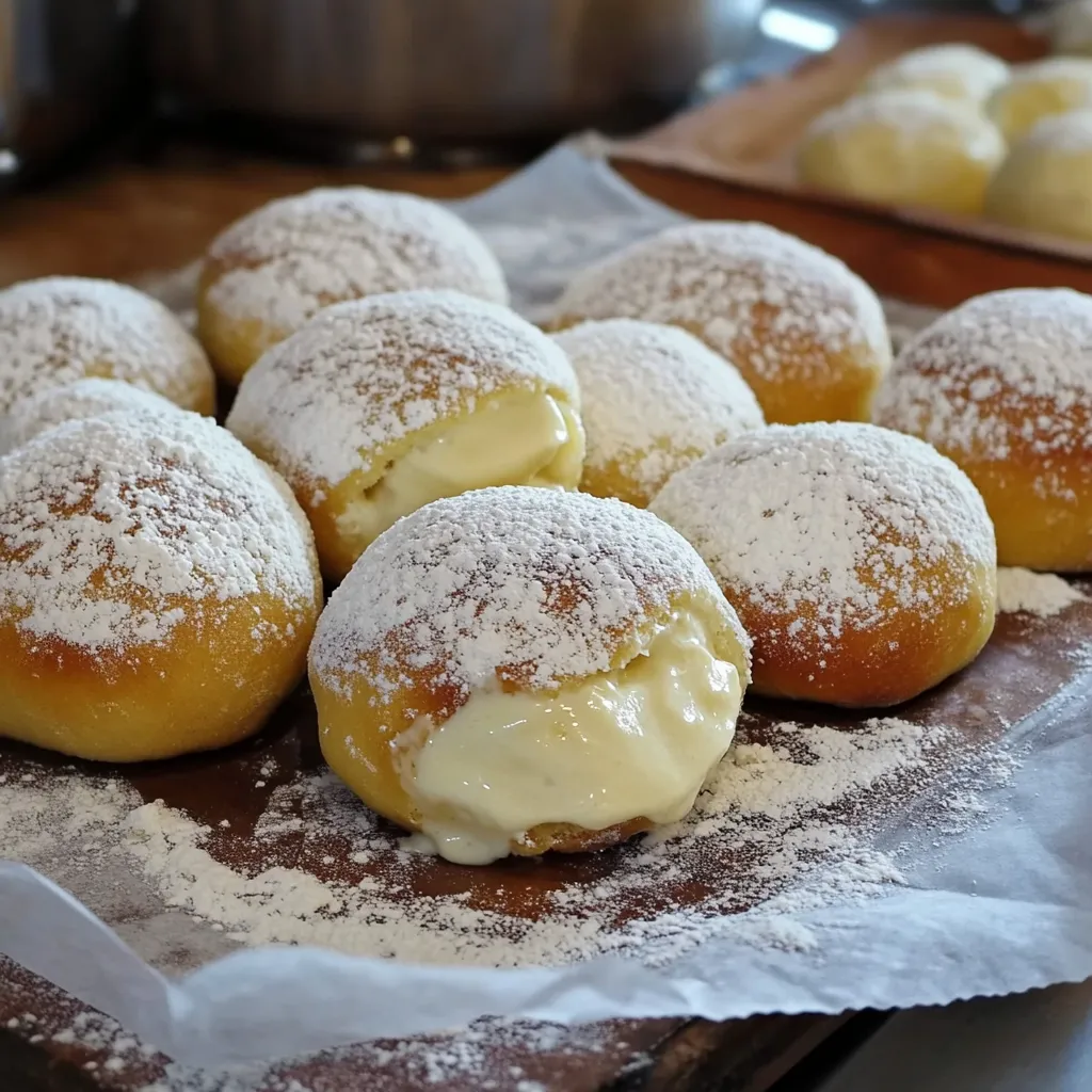 A plate of powdered doughnuts.