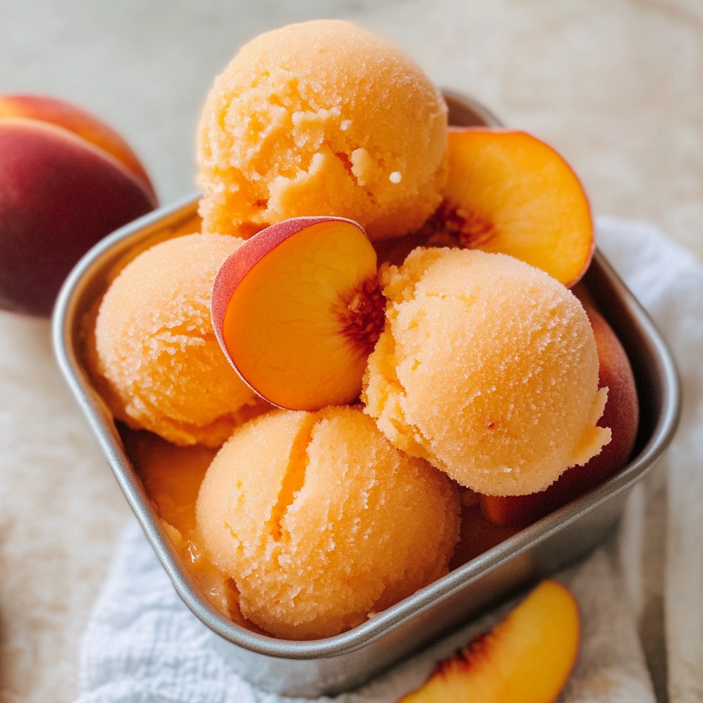 A tub filled with homemade peach ice cream.