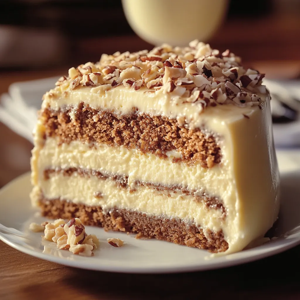 A slice of cake on a plate.