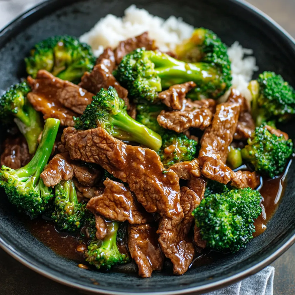 A bowl of beef and broccoli.