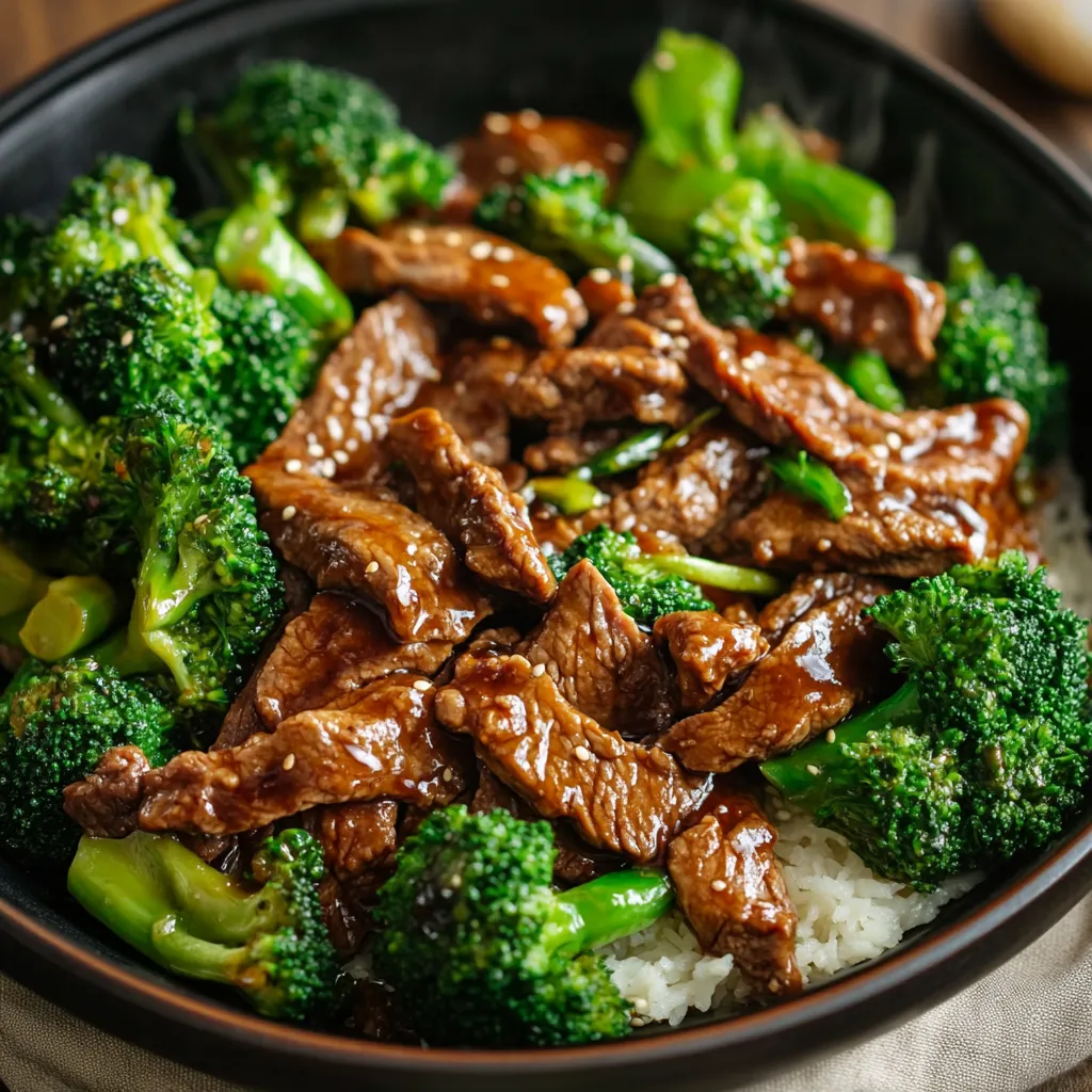 A bowl of beef and broccoli.