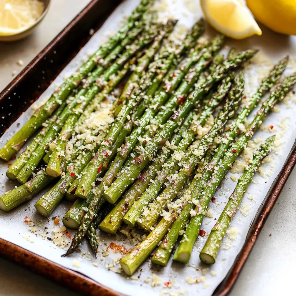 Baked asparagus spears topped with bubbly cheese.
