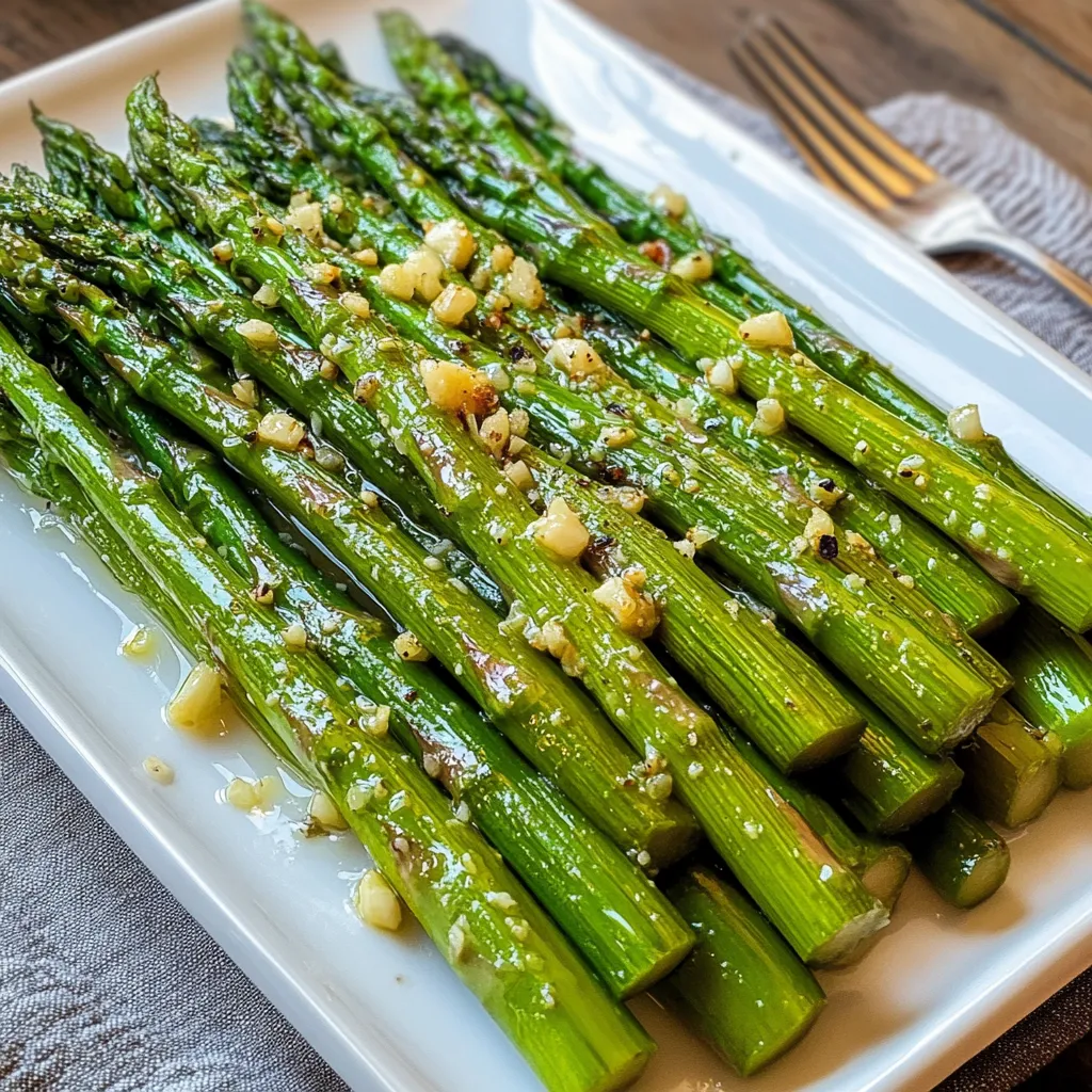 A white plate with green asparagus on it.
