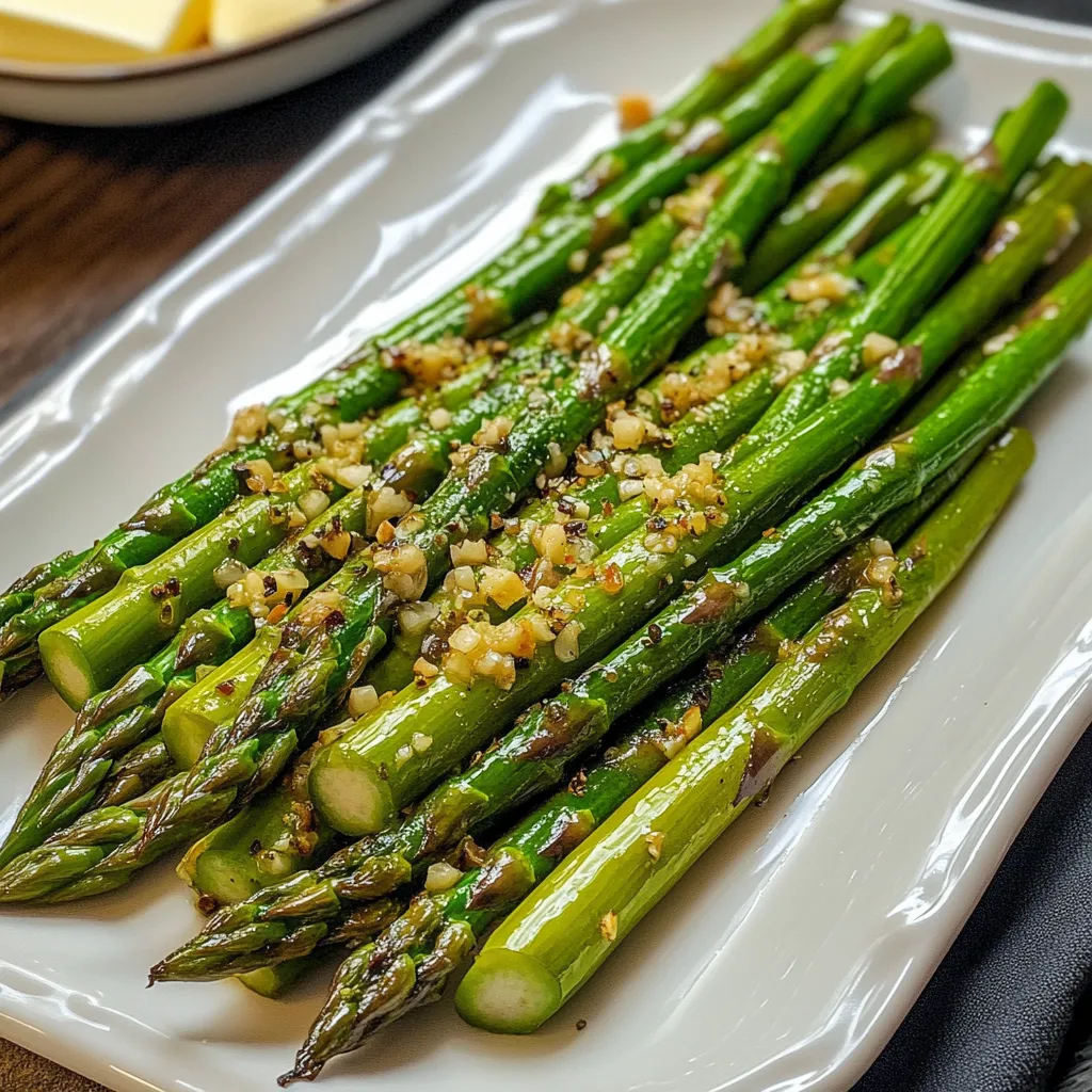 A plate of asparagus with seasoning on it.