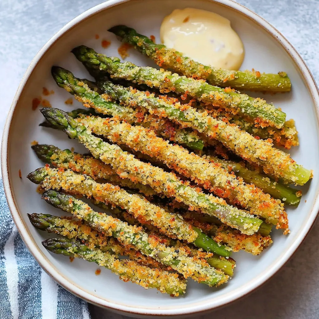 A serving dish of asparagus topped with sauce.