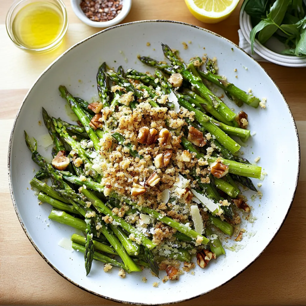 A plate of food with asparagus and almonds.