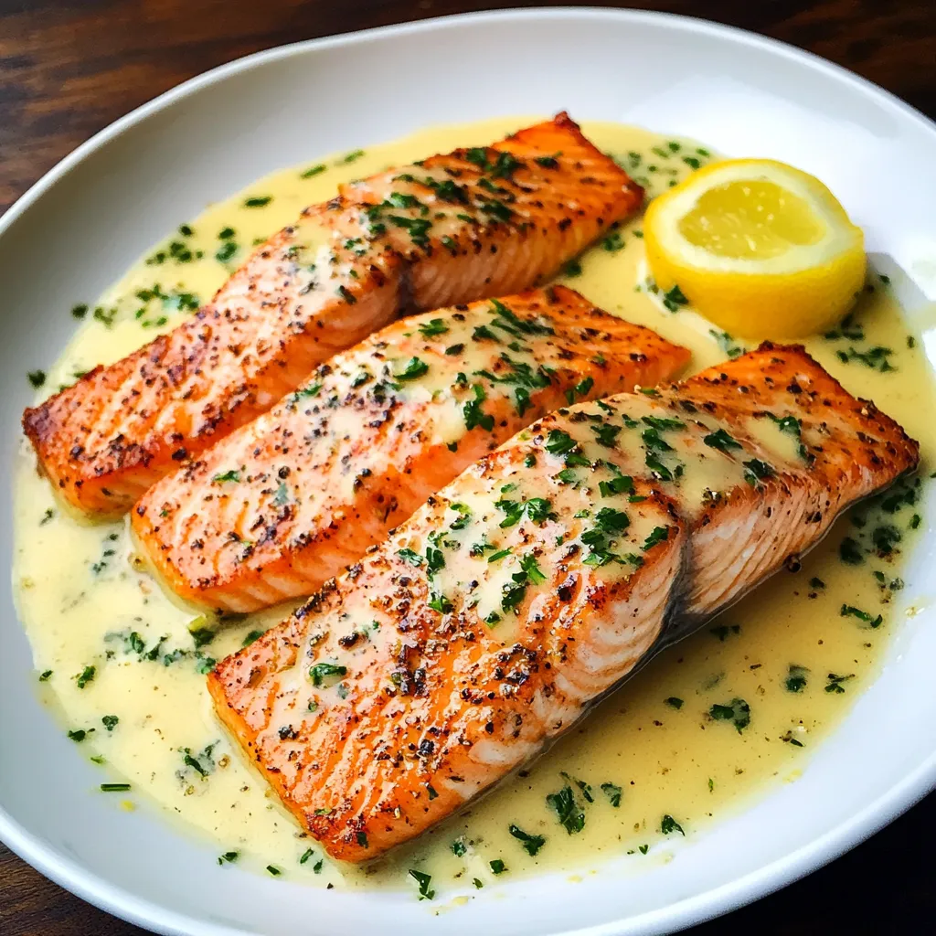 A plate of fish with lemon and herbs.