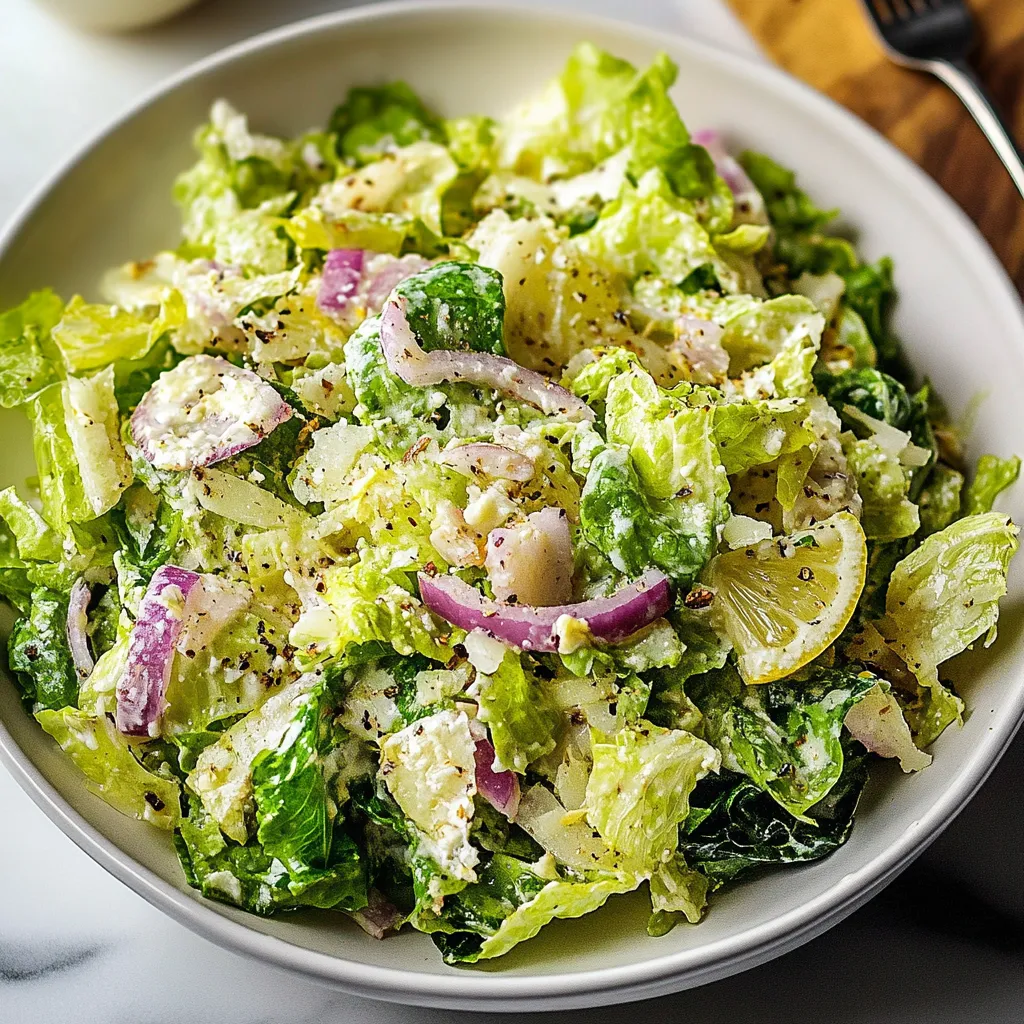 A bowl of salad with lettuce, onions, and lemon.