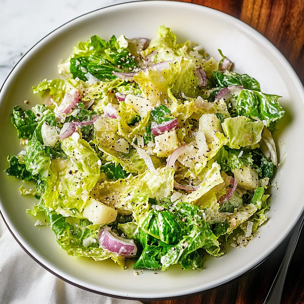A bowl of salad with lettuce and onions.