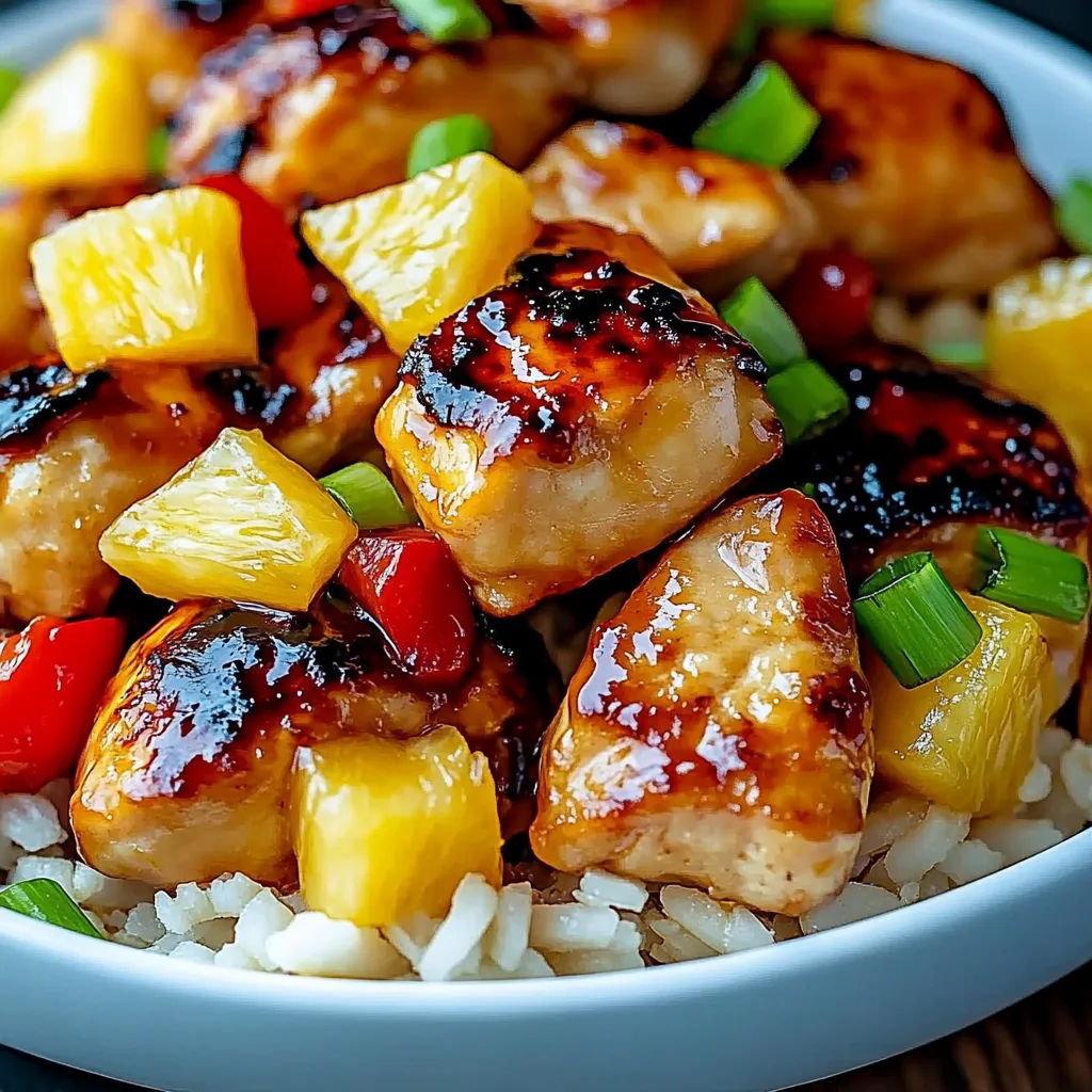 A vibrant meal with juicy pineapple and tender chicken.