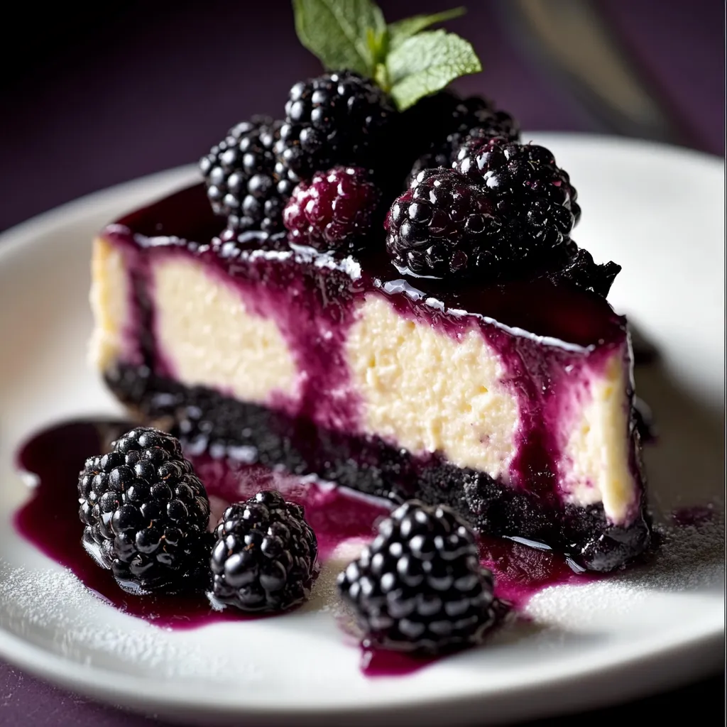A delicious blackberry dessert slice with fresh berries.