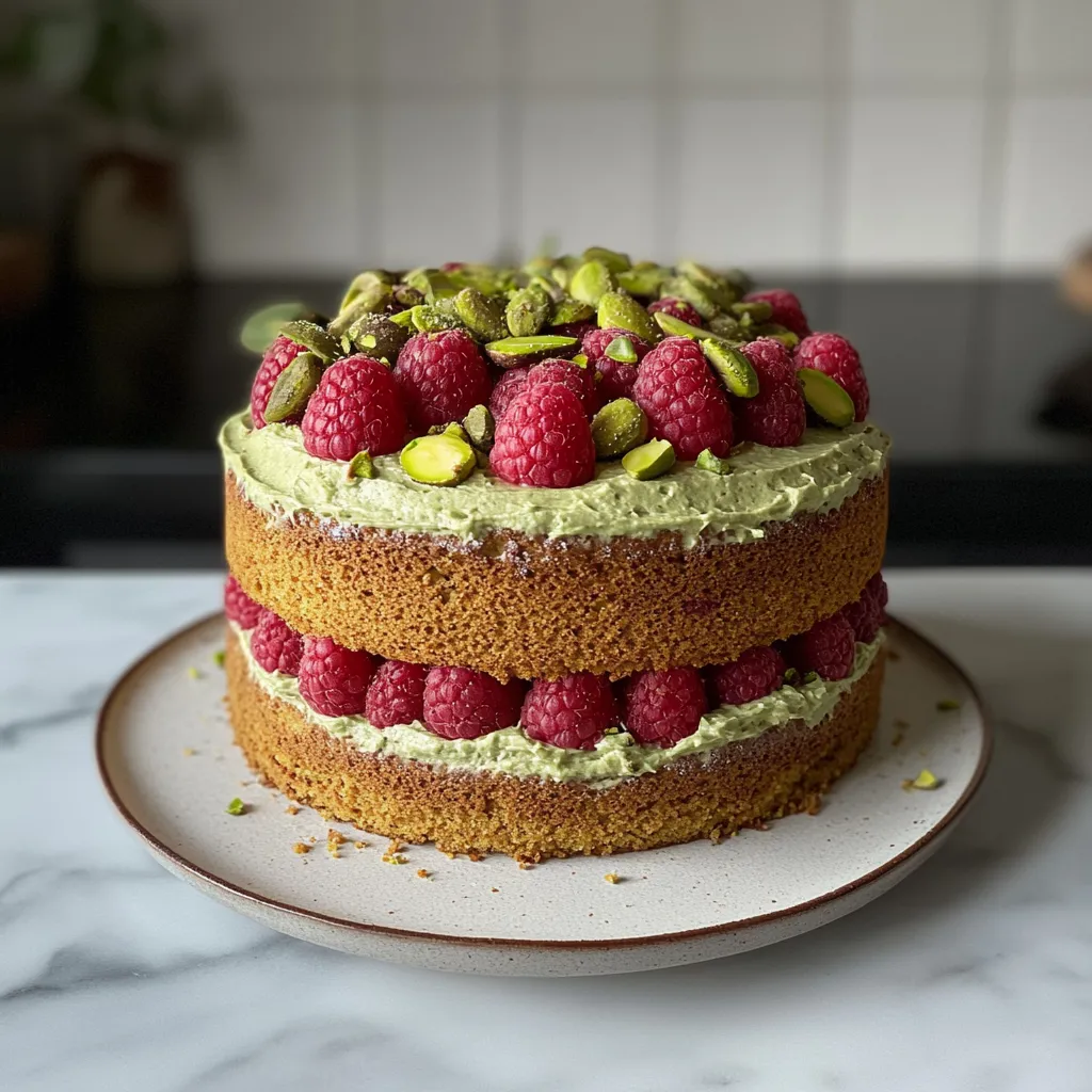 A cake with raspberries and almonds on top.