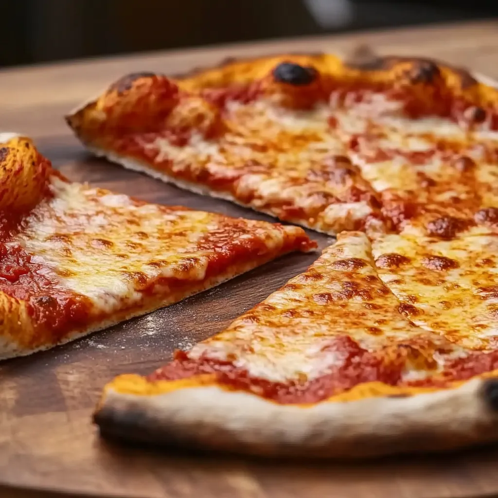 A slice with gooey cheese and a golden base.