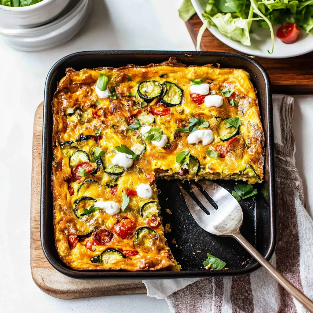 A colorful zucchini and egg dish.