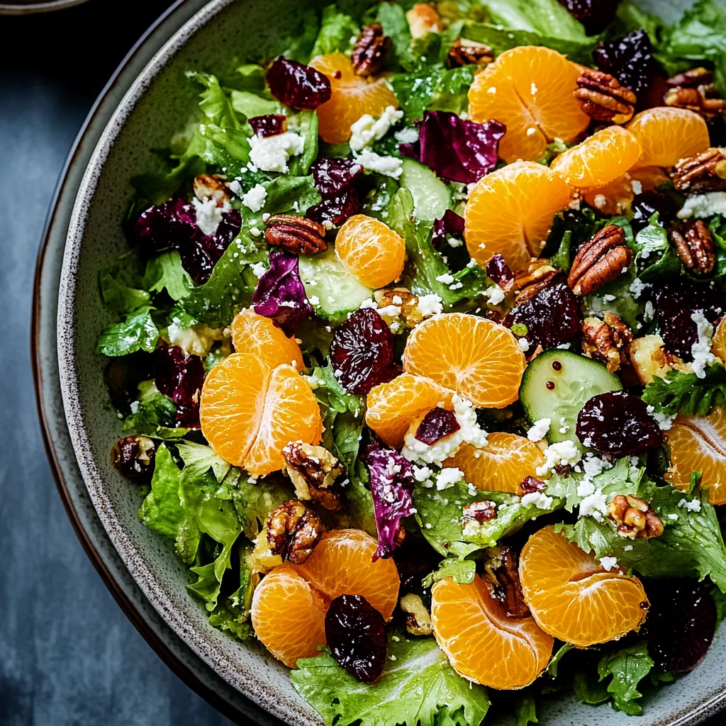 A bowl of salad with oranges, lettuce, and walnuts.