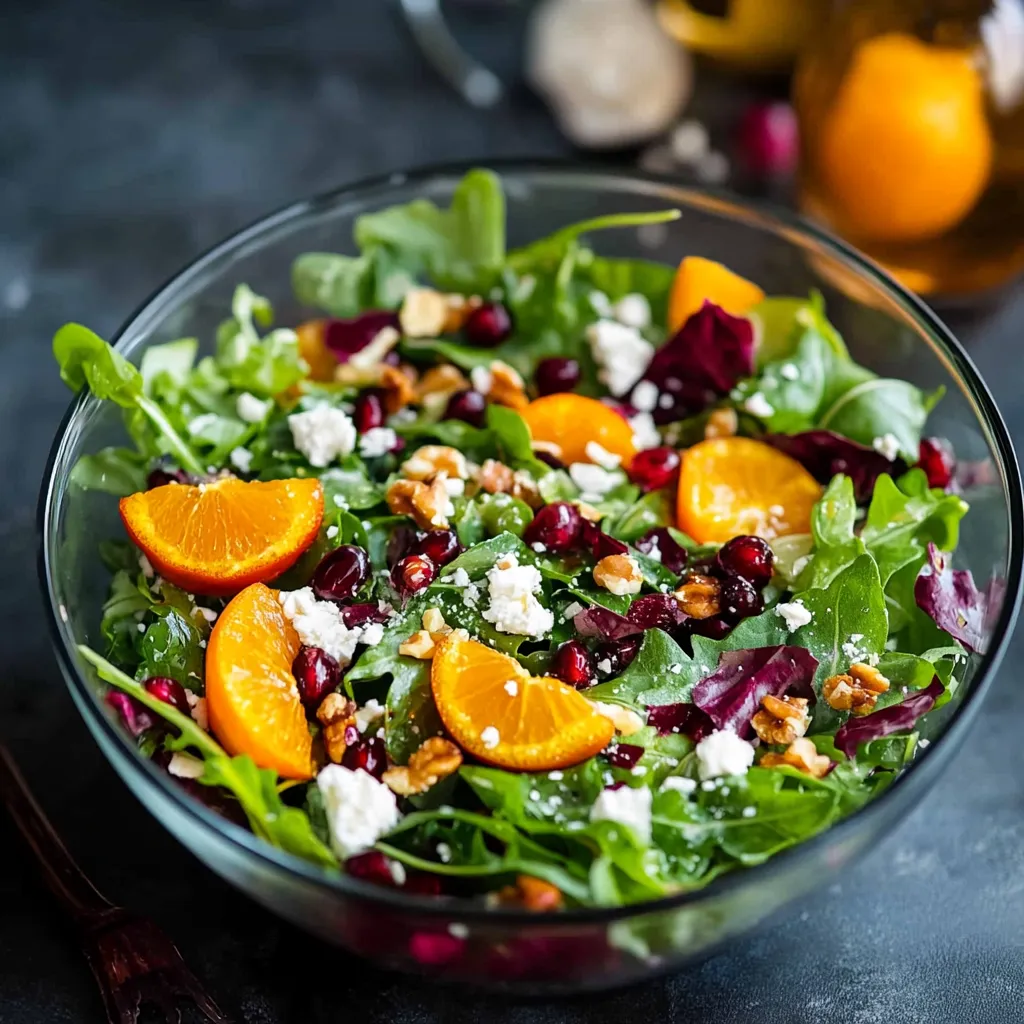 A bowl of salad with oranges and blue cheese.