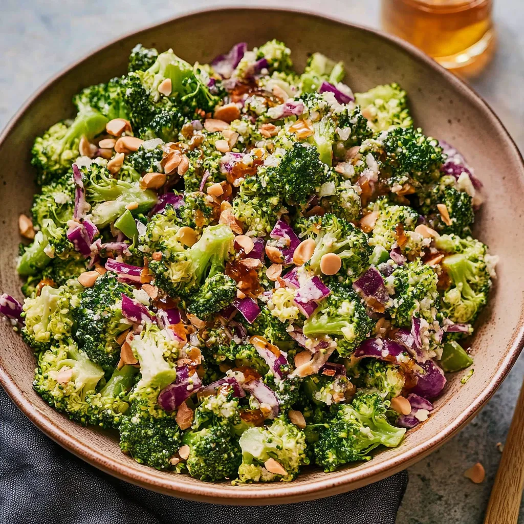 A bowl filled with broccoli and nuts.