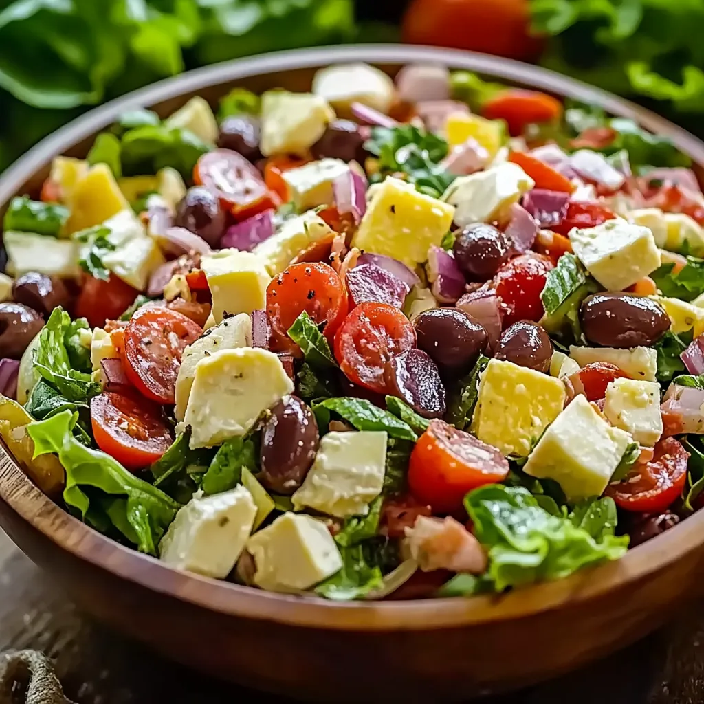 A bowl of salad with tomatoes, onions, olives, and cheese.