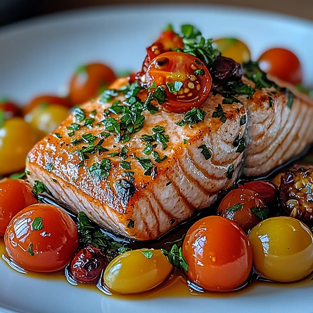 A plate of food with fish and tomatoes.