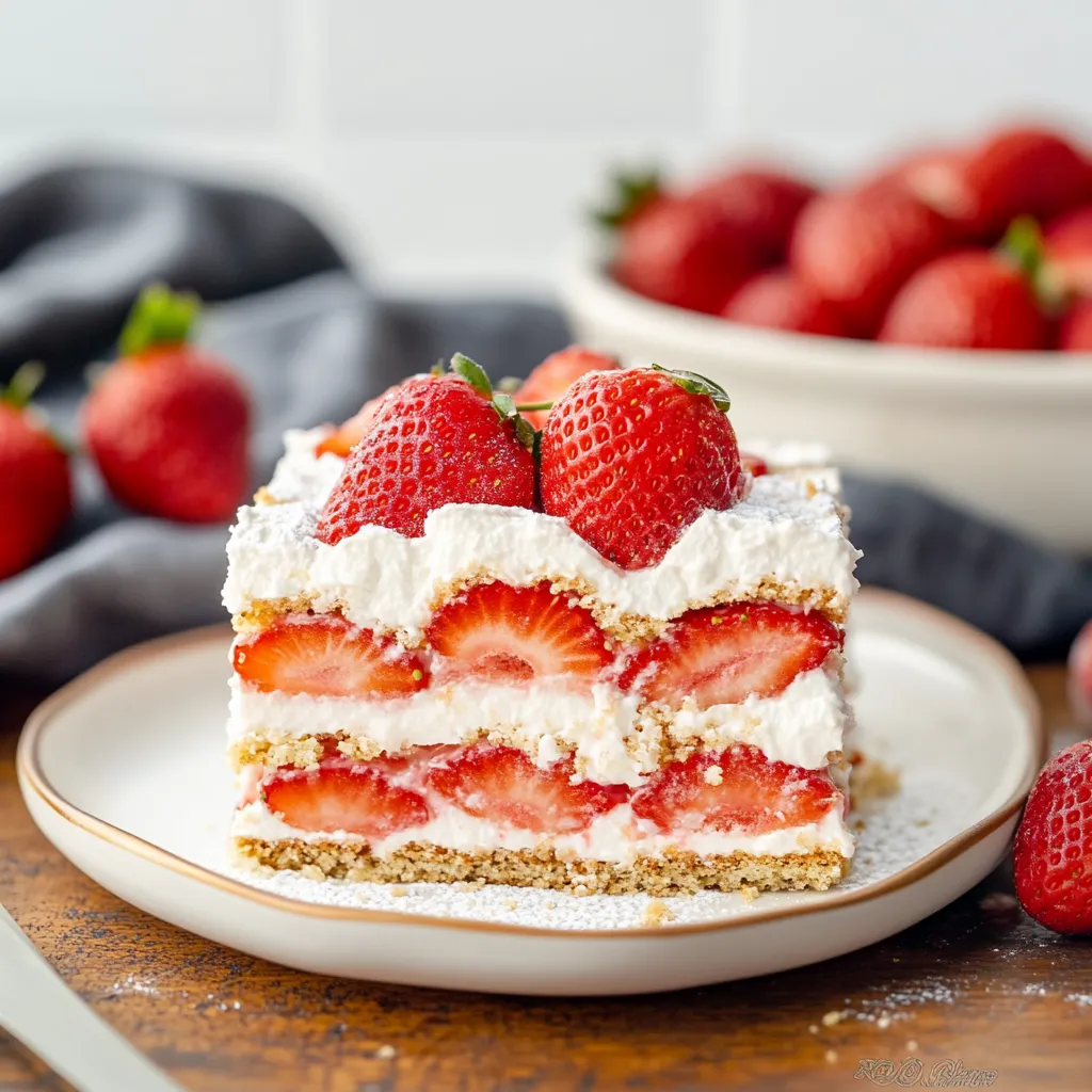 A single slice of juicy strawberry layer cake served on a plate.