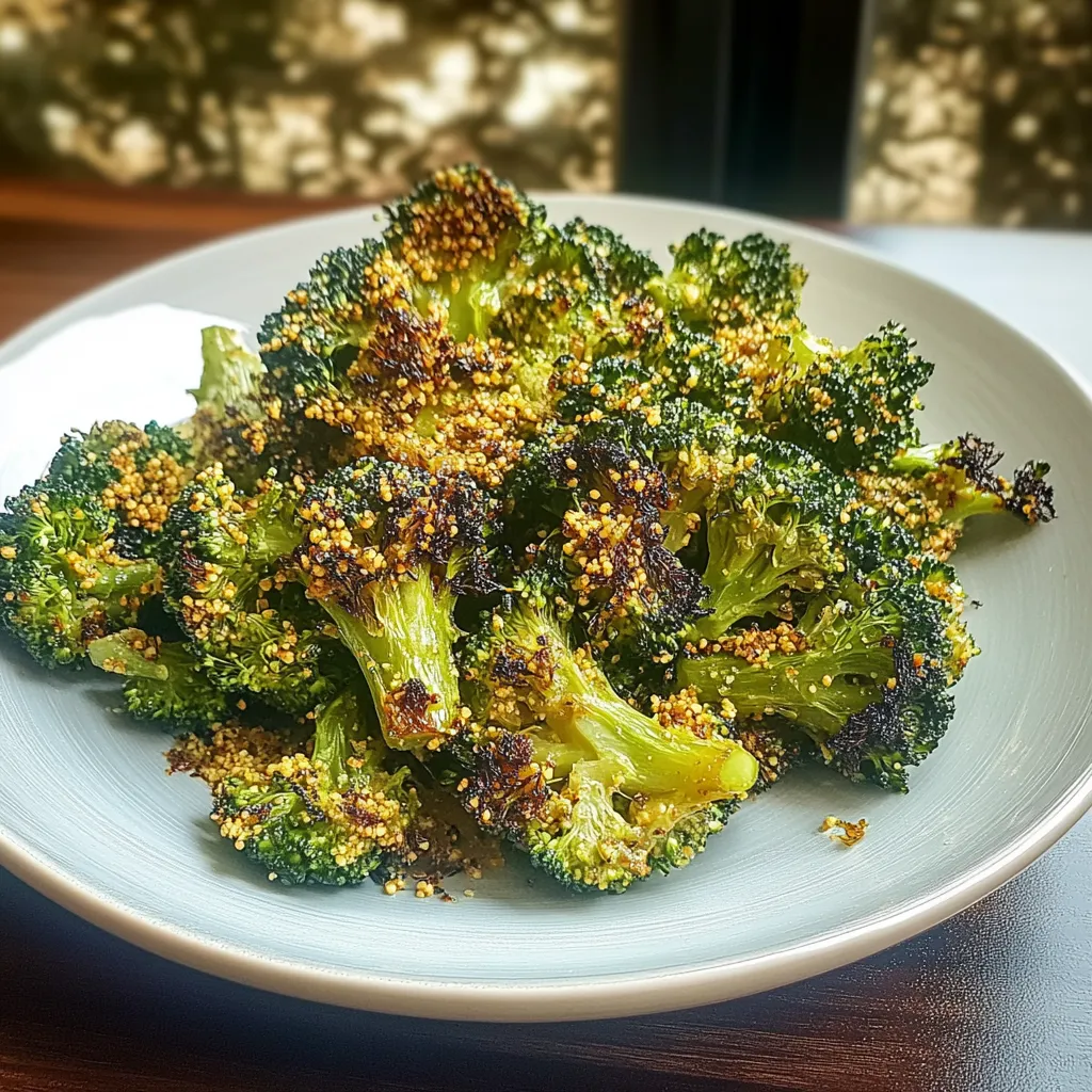 A plate of broccoli with seasoning on it.