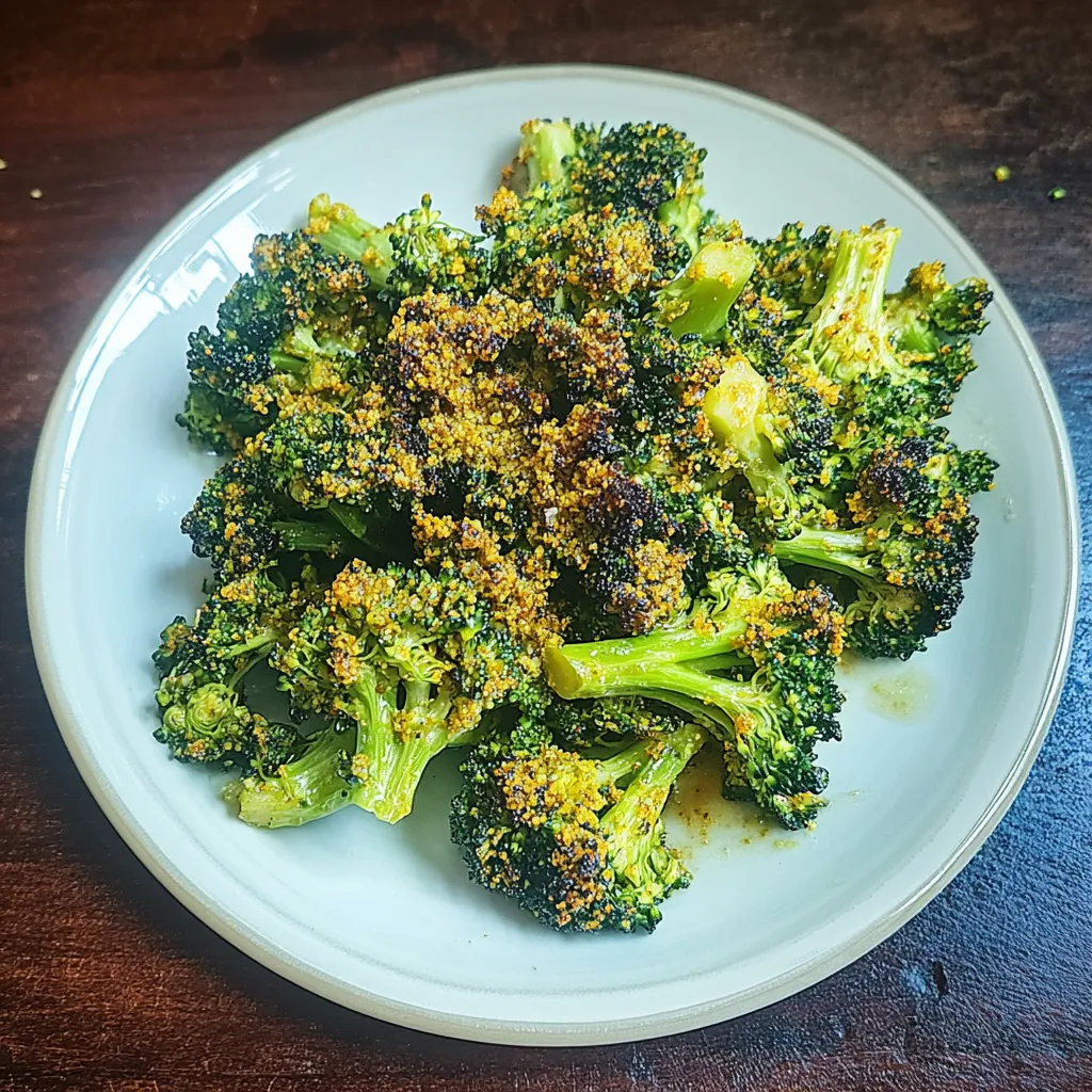 A plate of broccoli with seasoning.