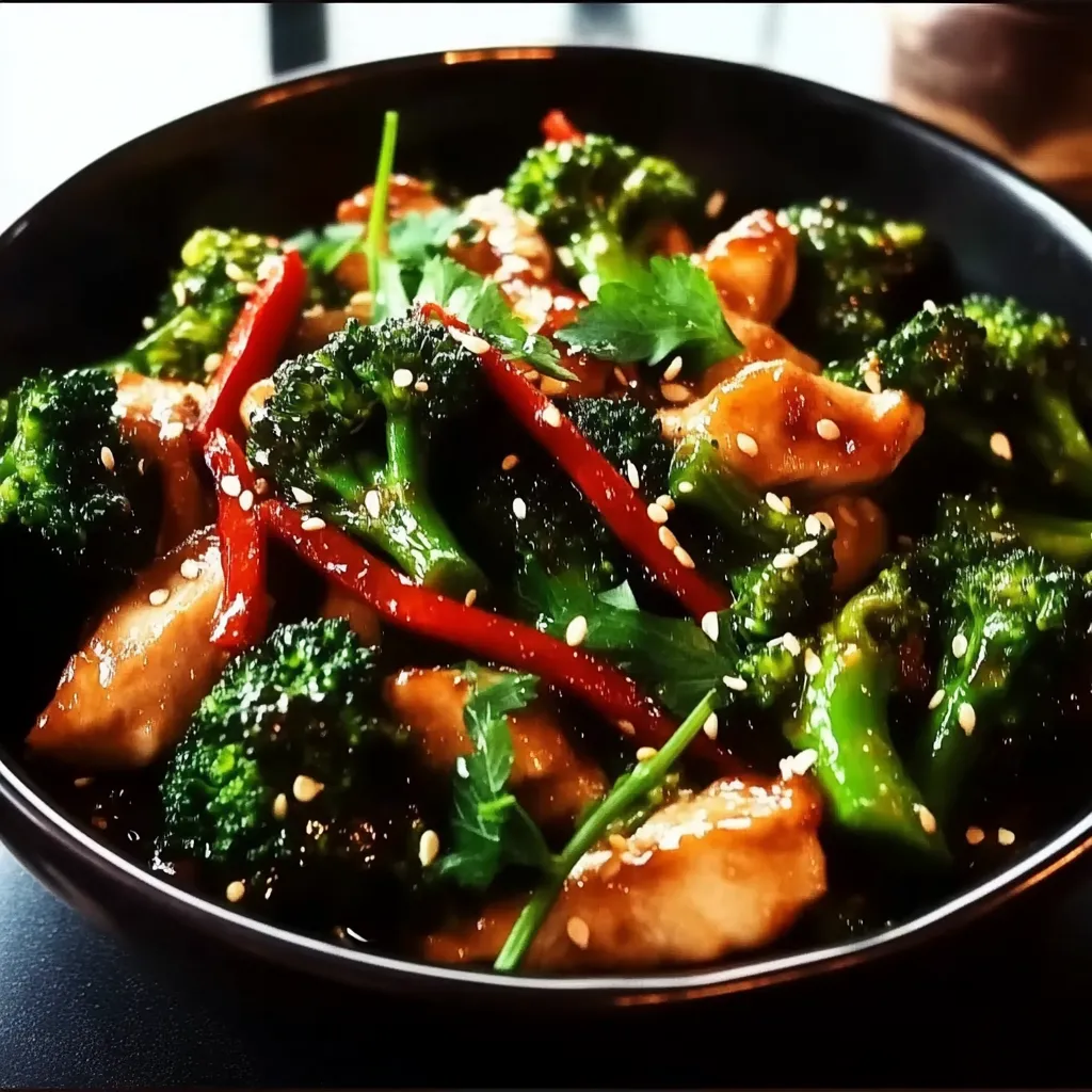 A bowl of food with broccoli and chicken.