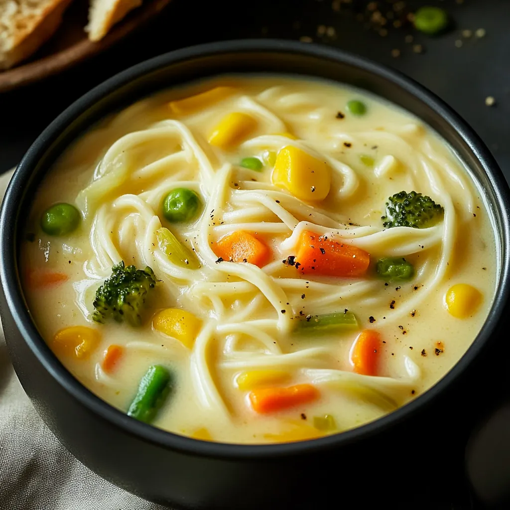 A bowl of soup with noodles and vegetables.