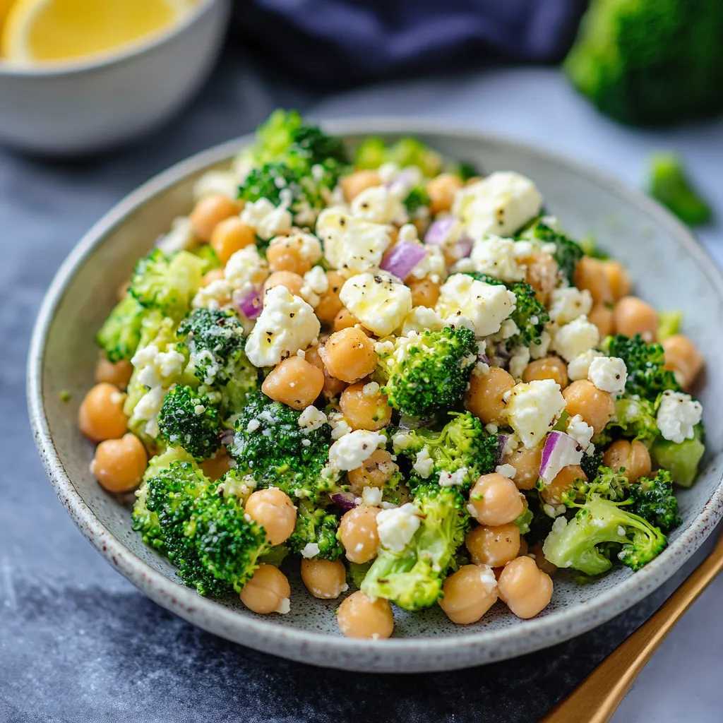 A bowl of broccoli and chickpeas.