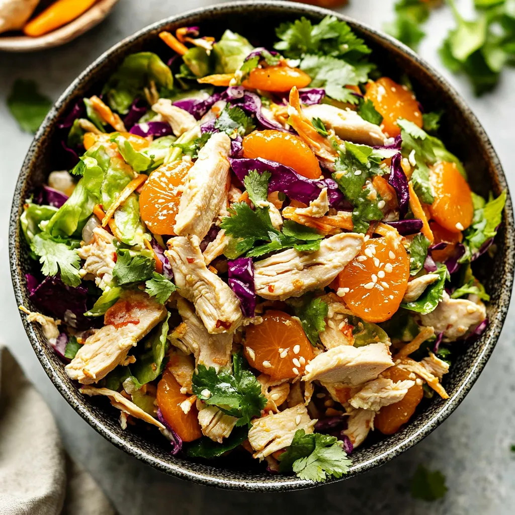 A bowl of chicken salad with carrots and lettuce.