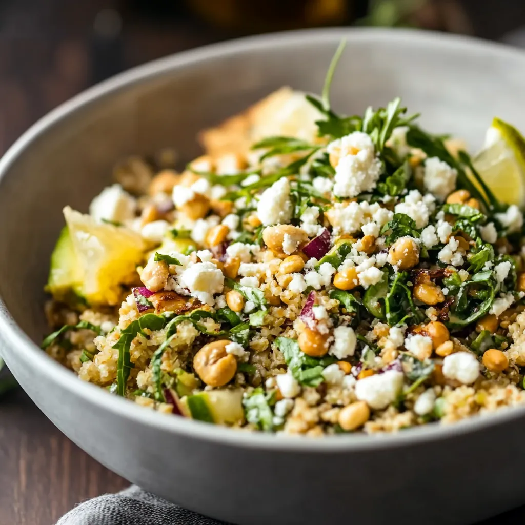 A bowl of food with feta cheese and vegetables.