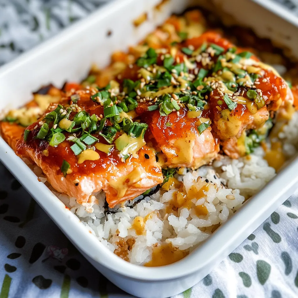 A white bowl with rice and fish.