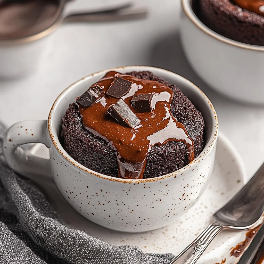 A cup of chocolate cake with chocolate drizzle.