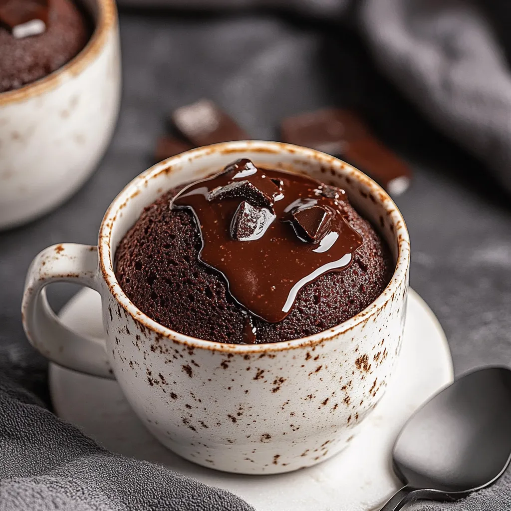 A cup of chocolate cake with chocolate drizzle.