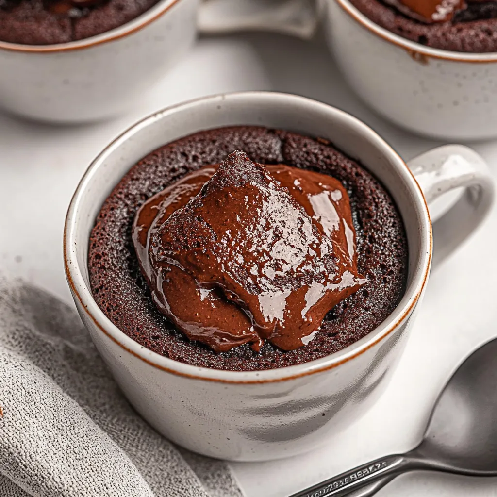 A cup of chocolate cake with a spoon in it.