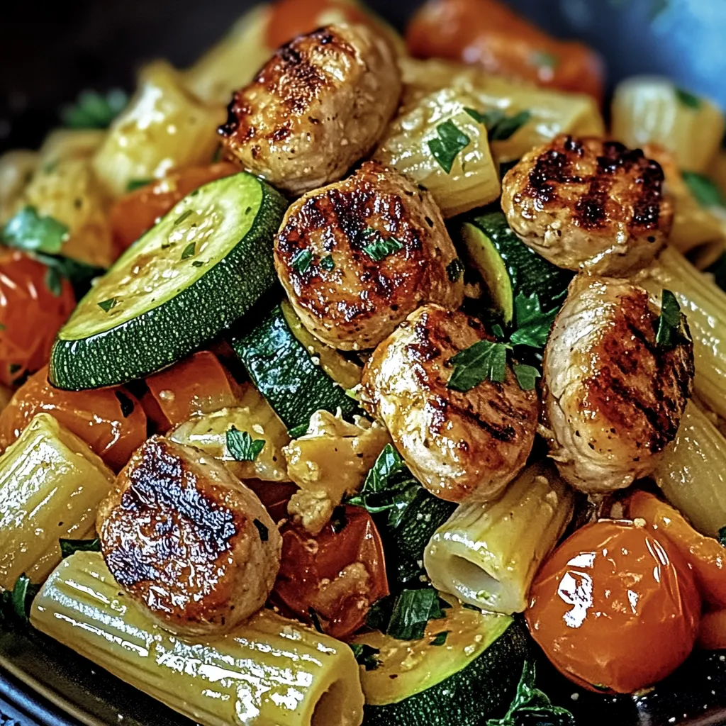 A bowl of pasta with meatballs and vegetables.