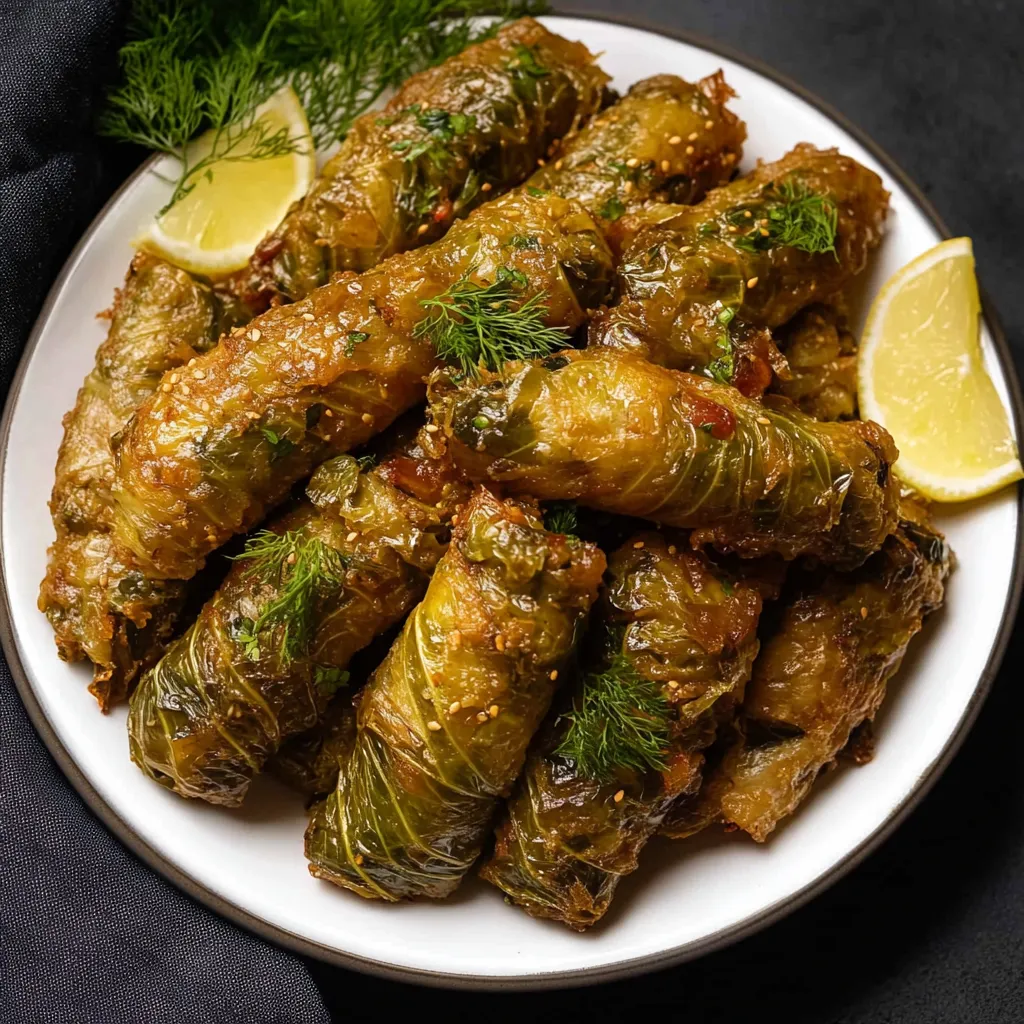 A plate of food with lemon wedges on top.