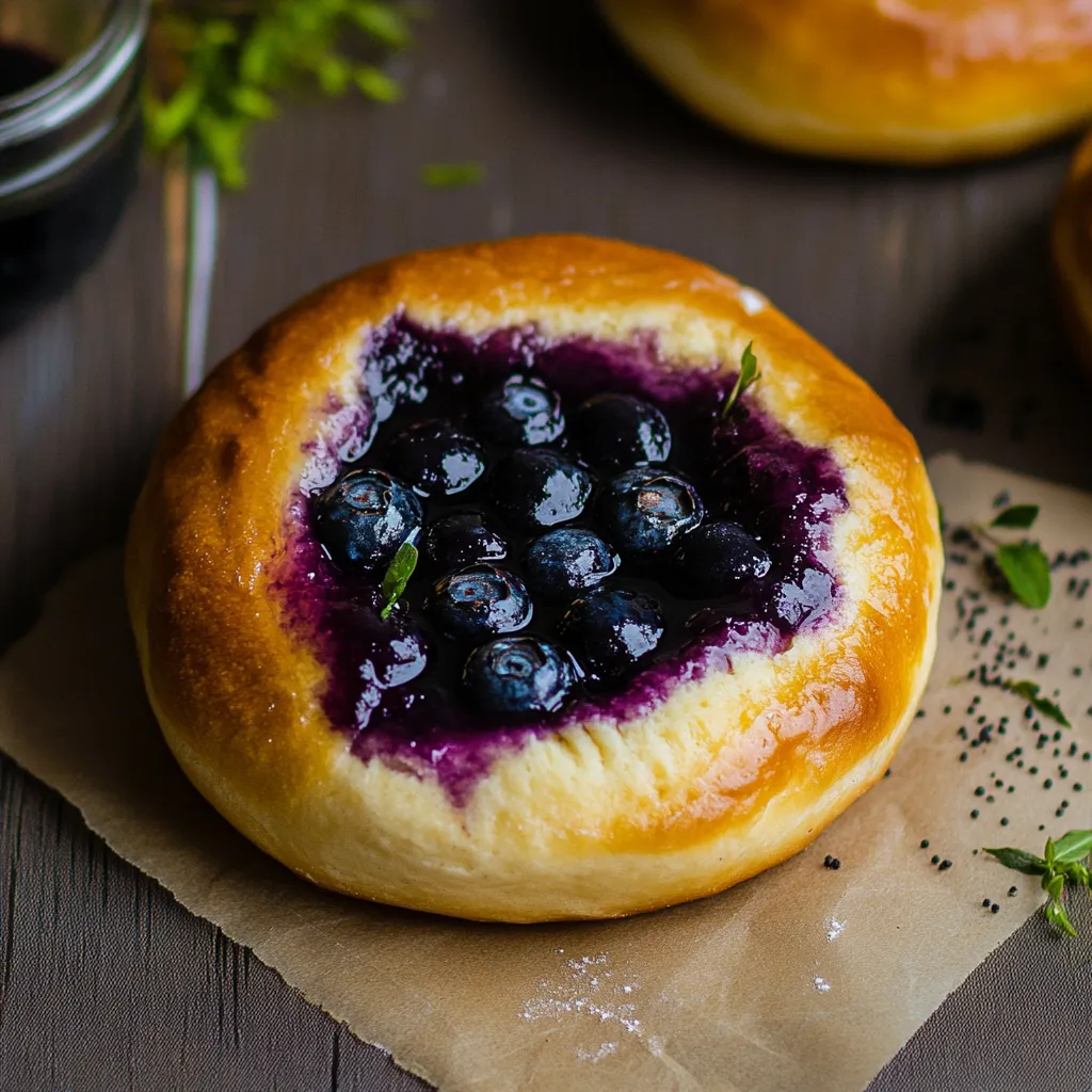 A blueberry filled pastry with a purple glaze.