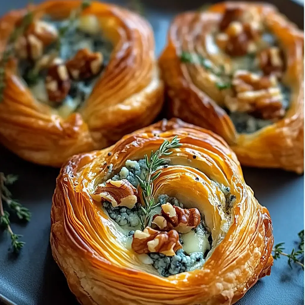 Two pastries with blue filling and nuts.
