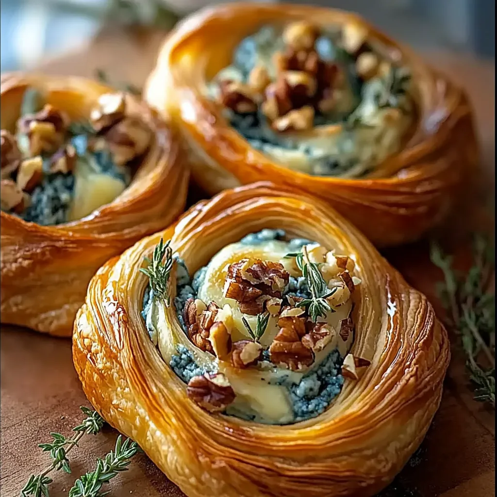 Two pastries with walnuts and blue cheese.