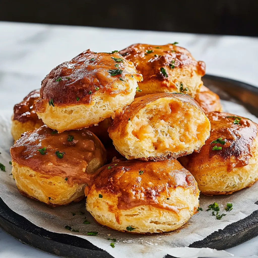 A plate of pastries with sauce on top.