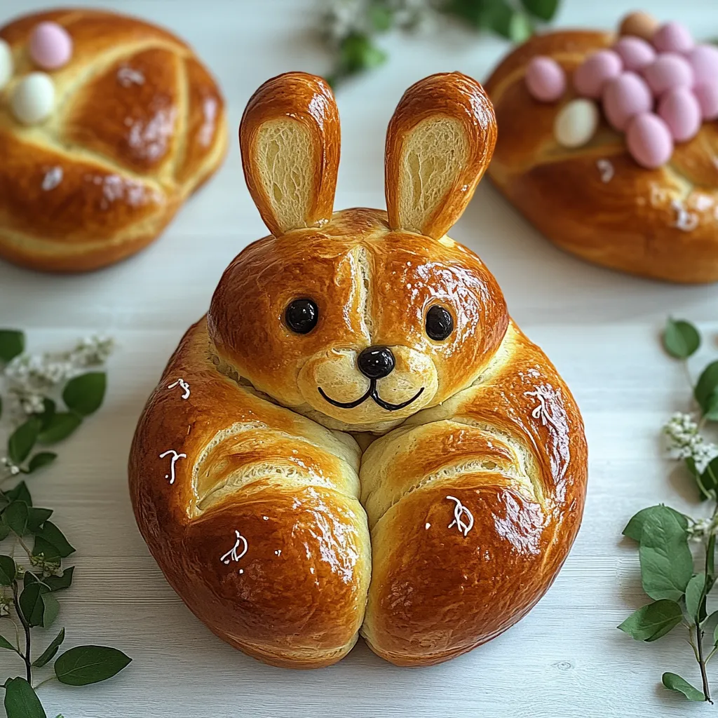 A bun shaped like a rabbit with a carrot in its mouth.