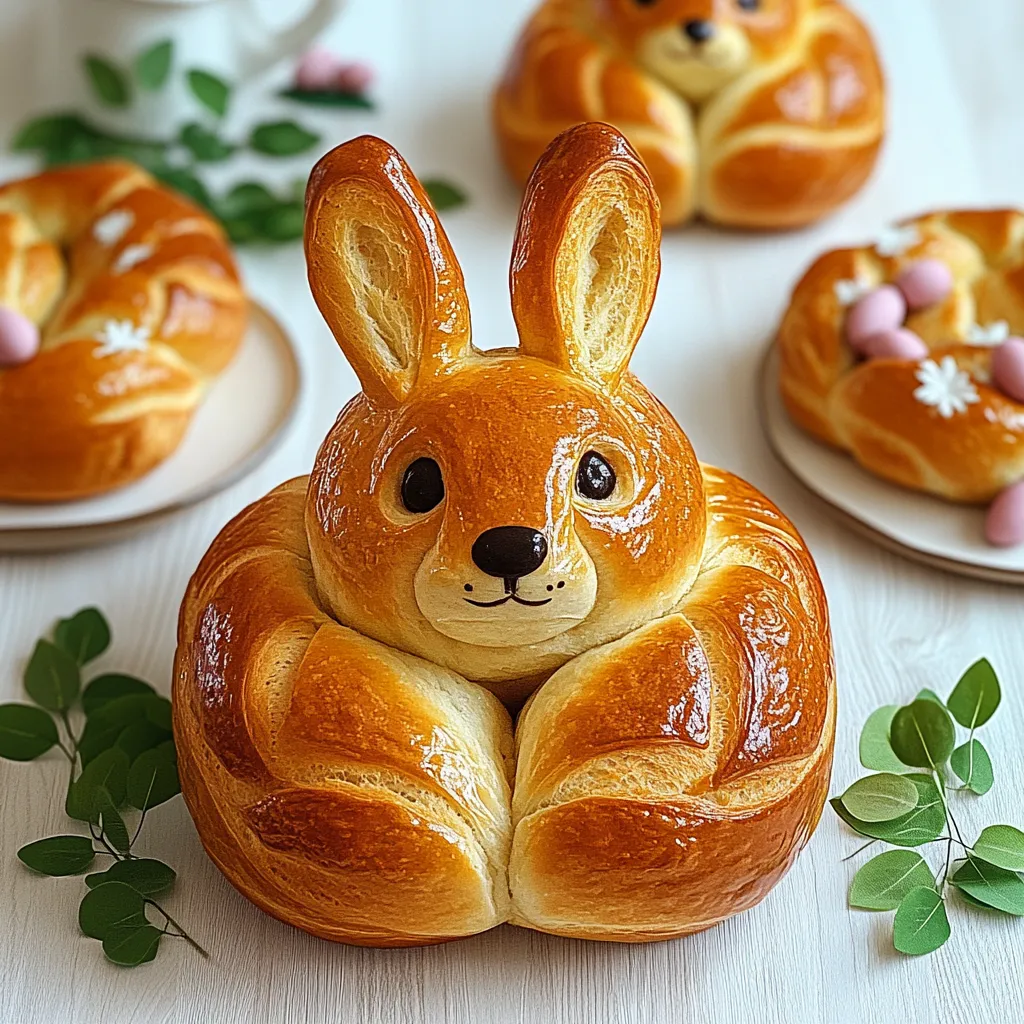 A bunny shaped bread with a flower on top.