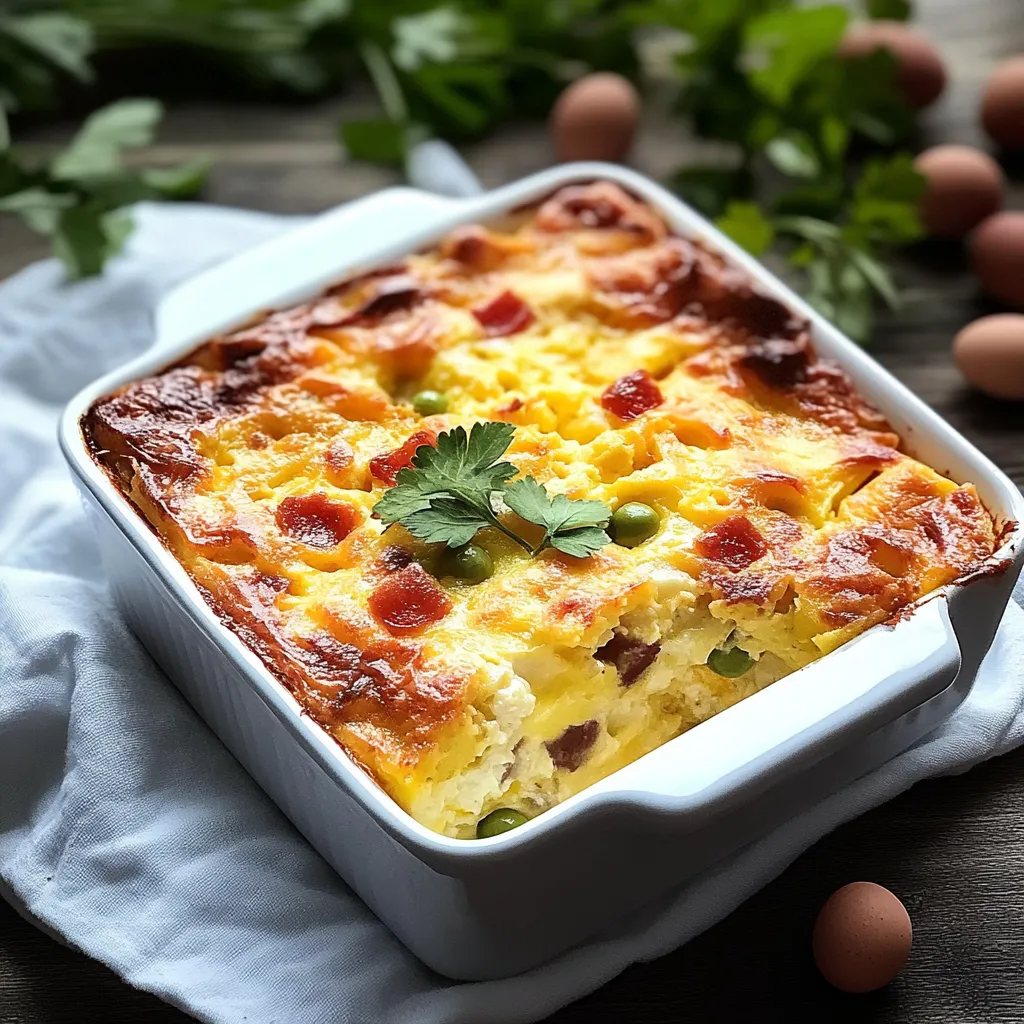 A white bowl with a casserole in it.