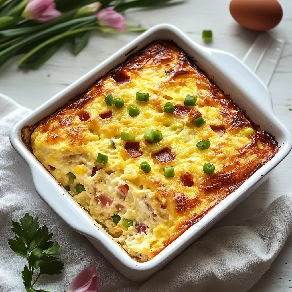 A white bowl with a casserole dish in it.