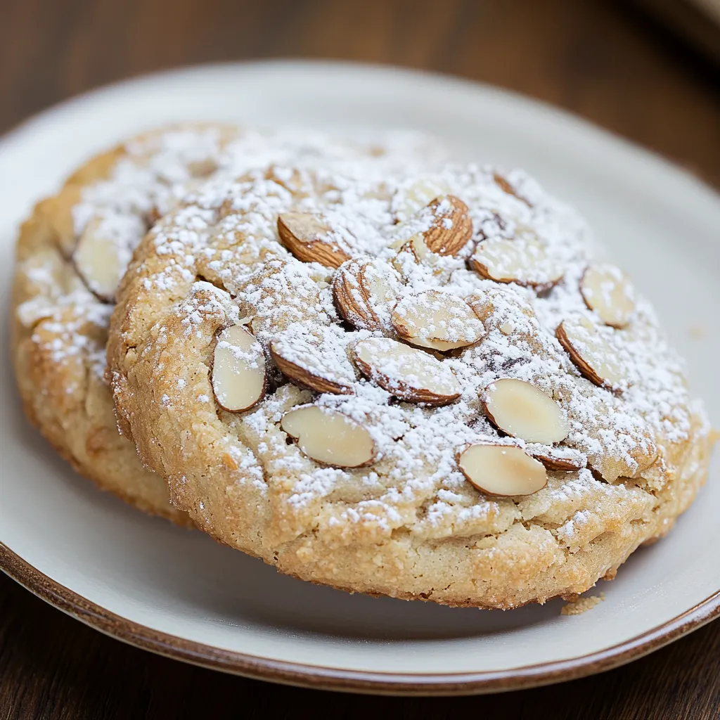 Plate with chocolate almond cookie.