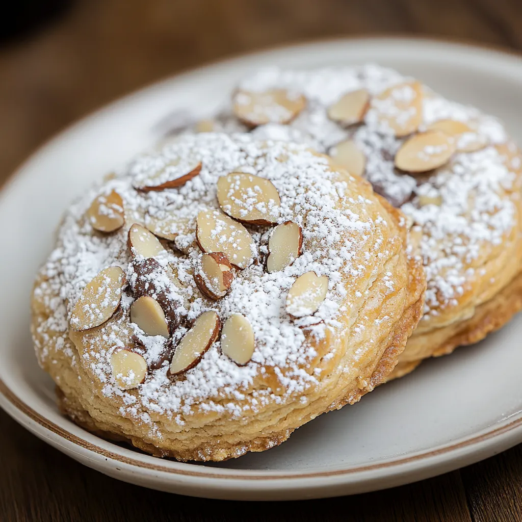 Two pastries with almonds on top.