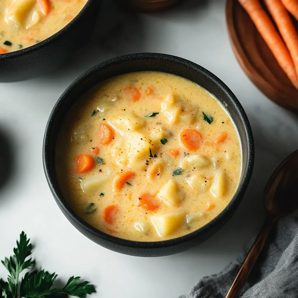 A bowl of soup with carrots and a spoon.